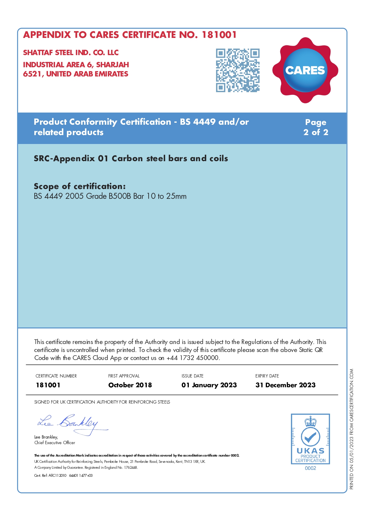 UK Cares – Product Conformity Certificate